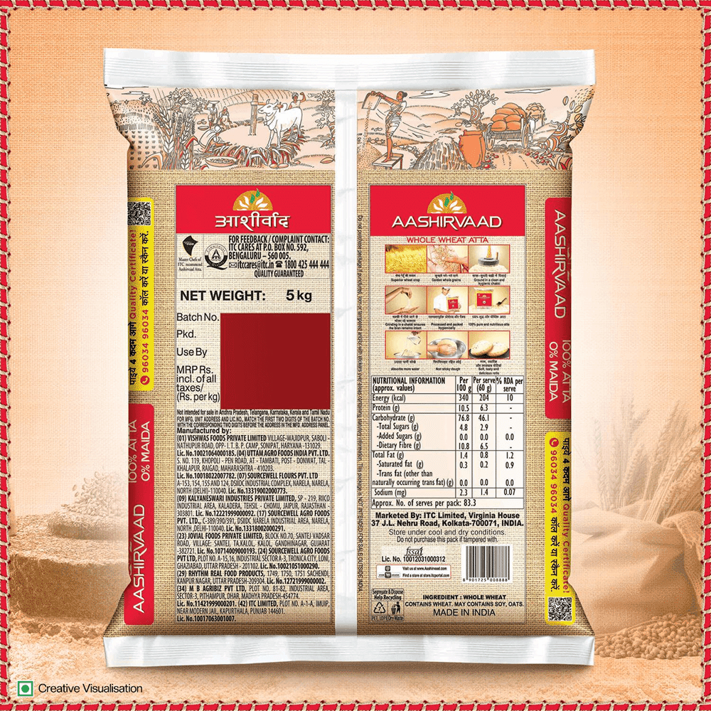 Aashirvaad sudh chakki atta (100% atta,0%maida,5kg)